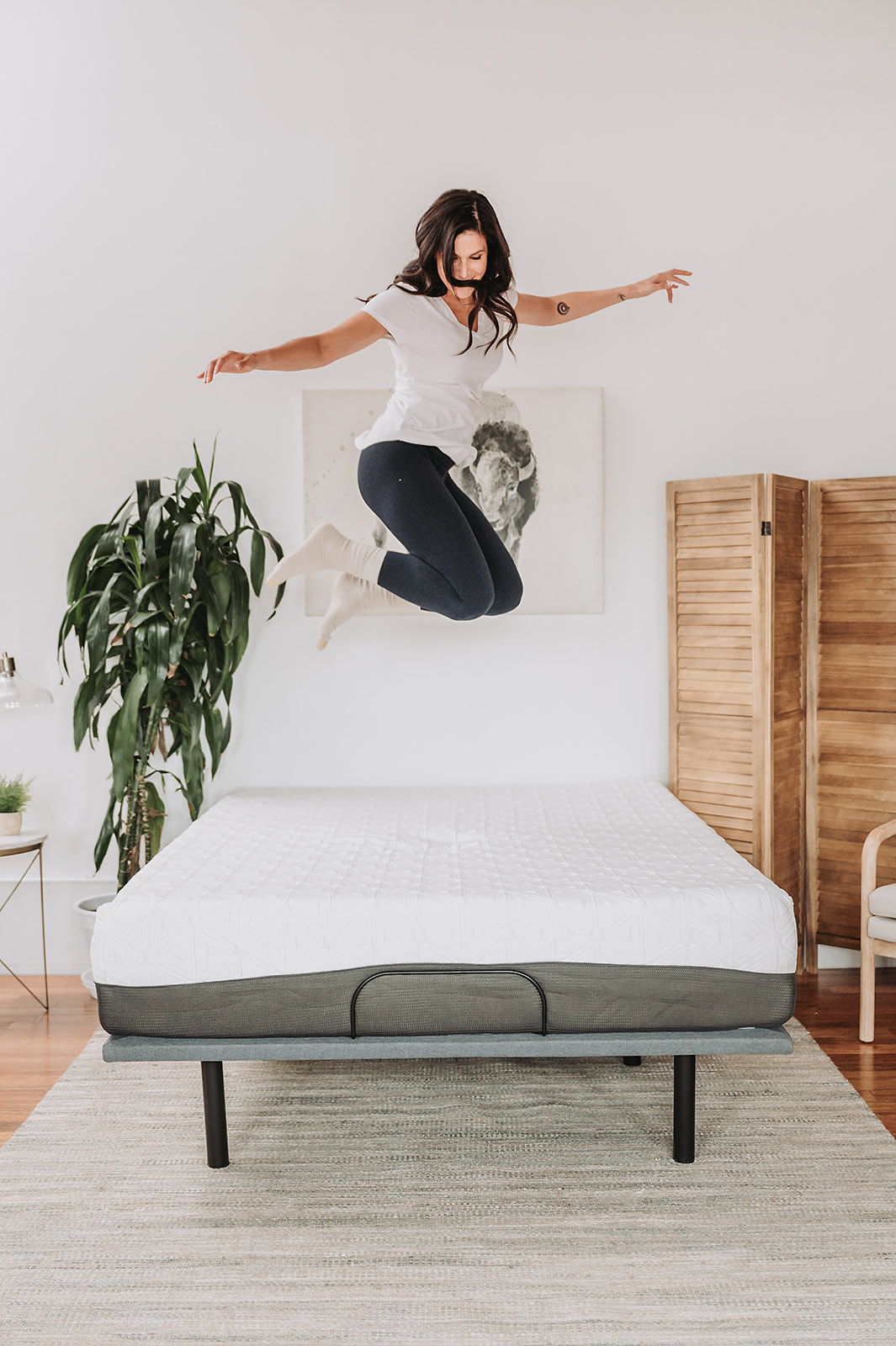 8-inch Gel Memory Foam Mattress by HouseOfZazla with white cover on a gray platform bed on Tampa Home & Garden Store