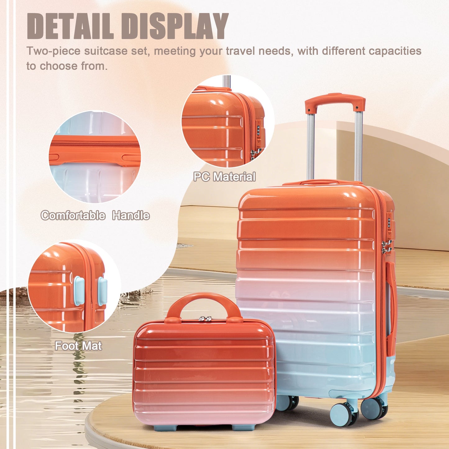 2 Piece PC Spinner Wheel Luggage Set gradient orange by HouseOfZazla with lock on Tampa Home & Garden Store