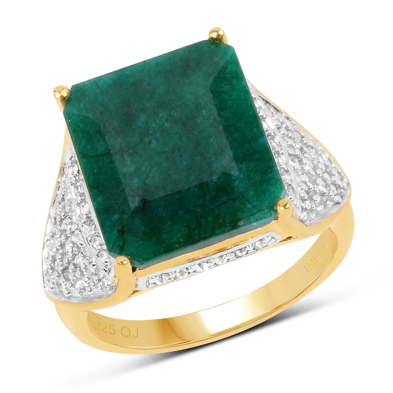 Ring, 8.70ct dyed emerald with white topaz, two-tone gold and sterling silver setting on Tampa Home & Garden Store