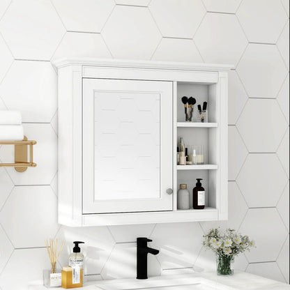 Wall Mounted Cabinet With Mirror and Open Shelves