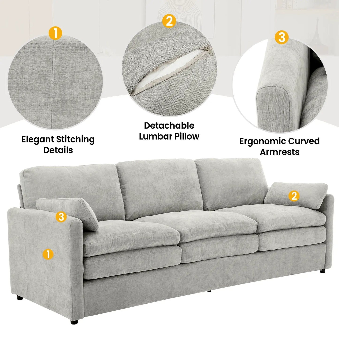 Cozy Upholstered 3 Seater Sofa for Living Room