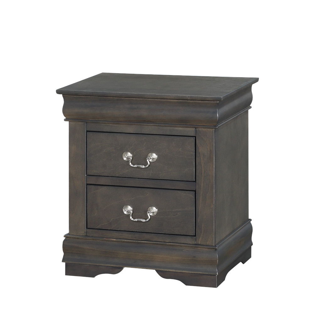 Louis Philippe Accent Nightstand in dark espresso with two drawers and silver hardware on Tampa Home & Garden Store
