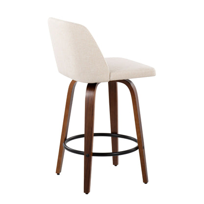 Toriano Mid Century Modern Counter Stool set of 2 beige fabric upholstery with curved wood legs on Tampa Home & Garden Store