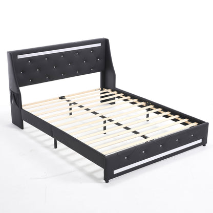 Wingback Upholstered Bed Frame Led and Usb