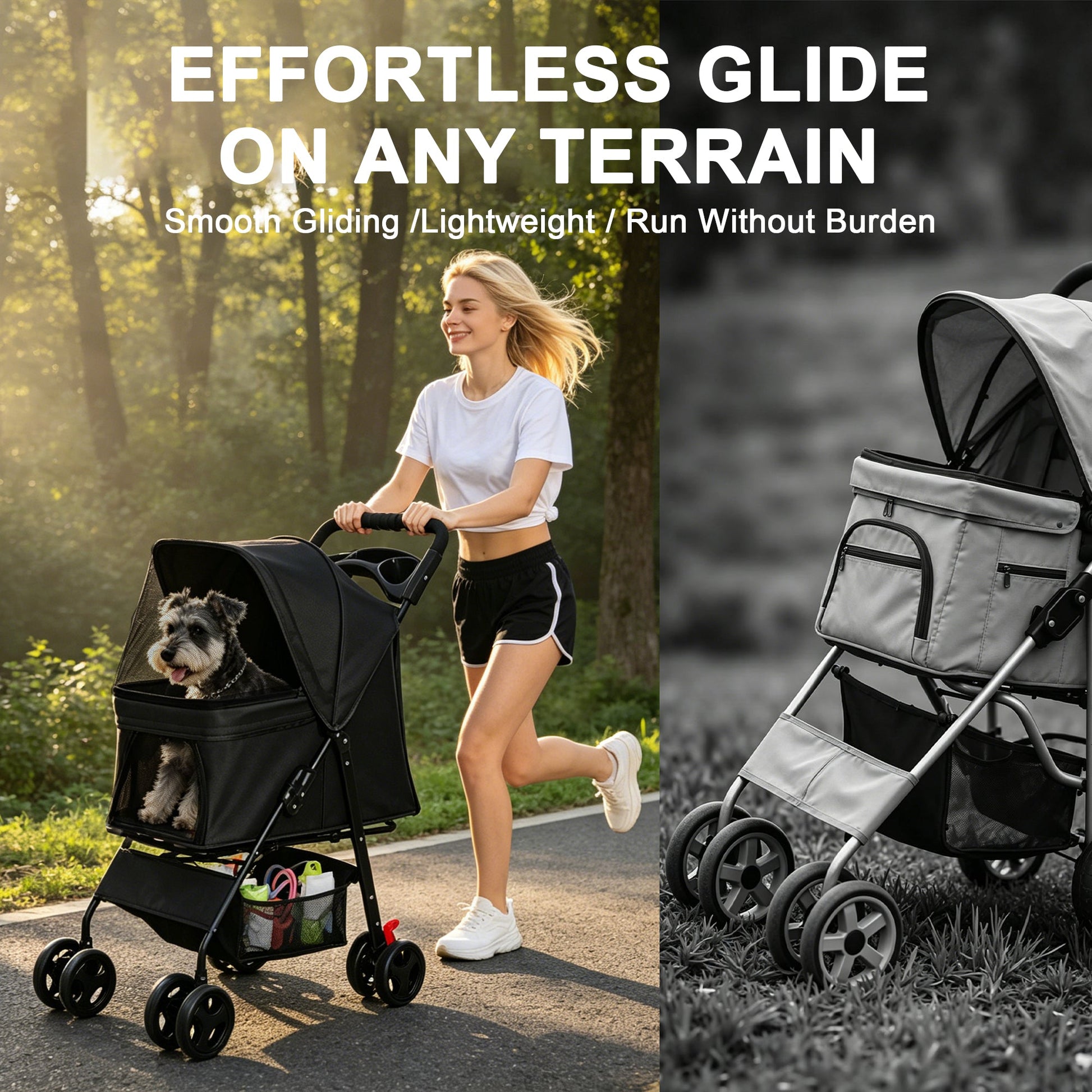 Foldable Pet Stroller for Small Dogs and Cats, black/gray two strollers with mesh front on Tampa Home & Garden Store
