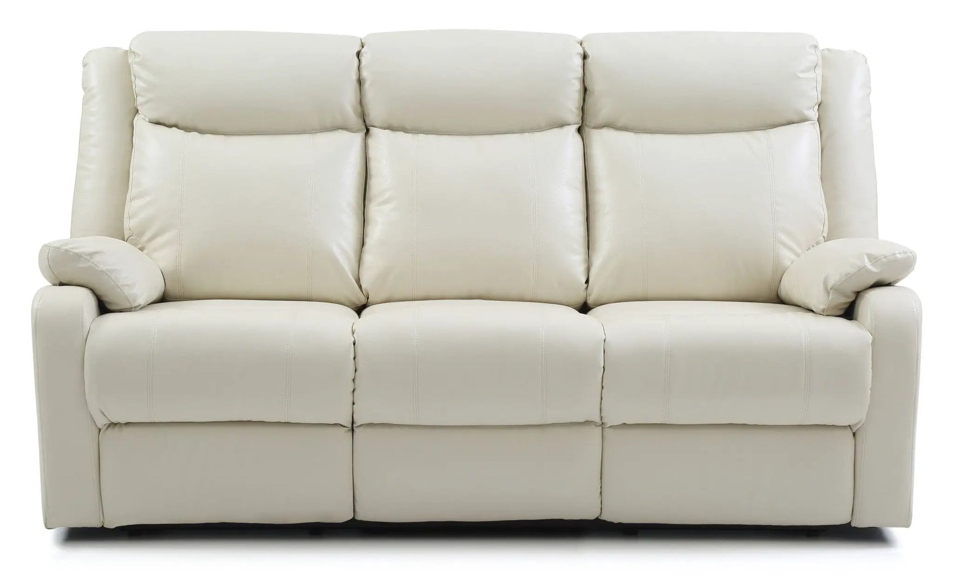 Contemporary three-seater cream leather sofa with plush cushions and padded arms on Tampa Home & Garden Store