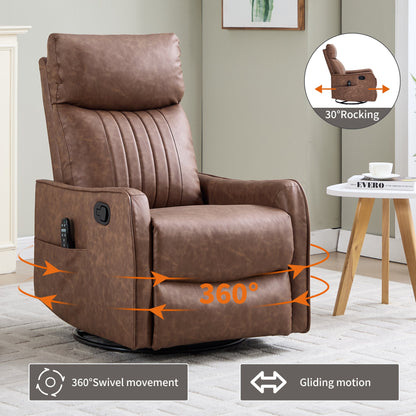 Brown Heat Massage Manual Recliner Chair by HouseOfZazla brown faux leather, 360° swivel on Tampa Home & Garden Store