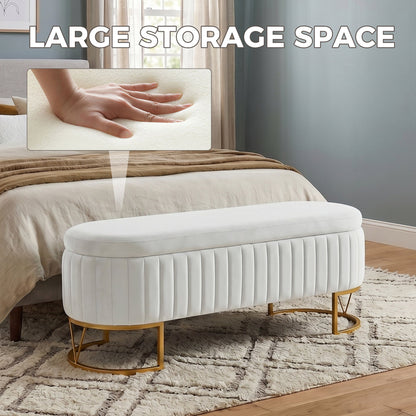 The Velvet Storage Bench with Gold Metal Legs
