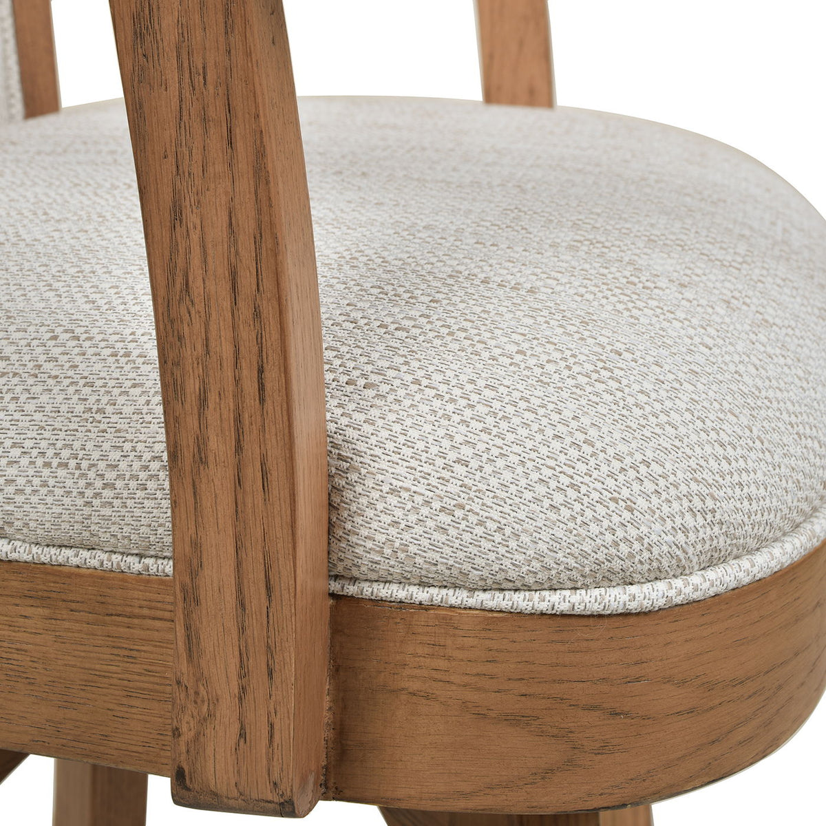 Williams Swivel Bar Stool with Armrests, solid hardwood frame in brown beige fabric 28-30 in on Tampa Home & Garden Store