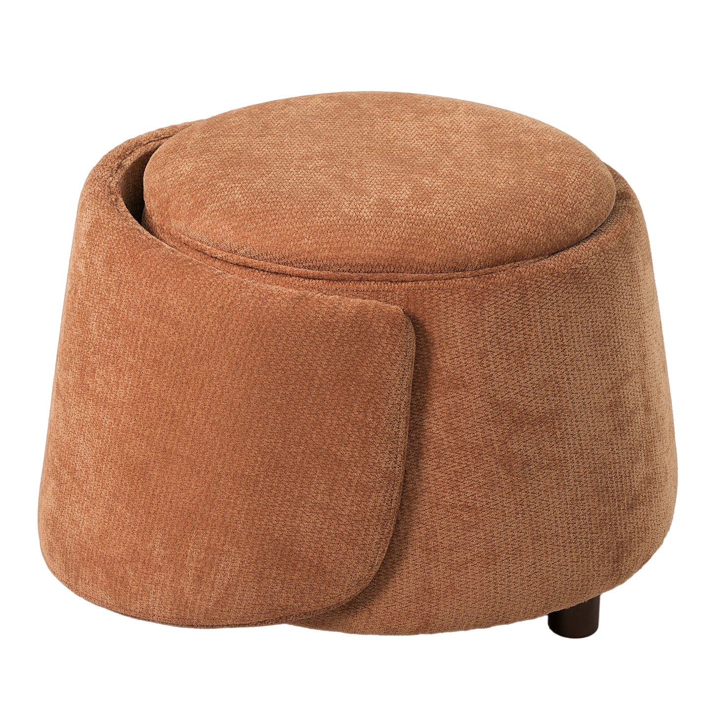 Orange pet-friendly chair cushion with textured fabric and visible dark wooden leg on Tampa Home & Garden Store