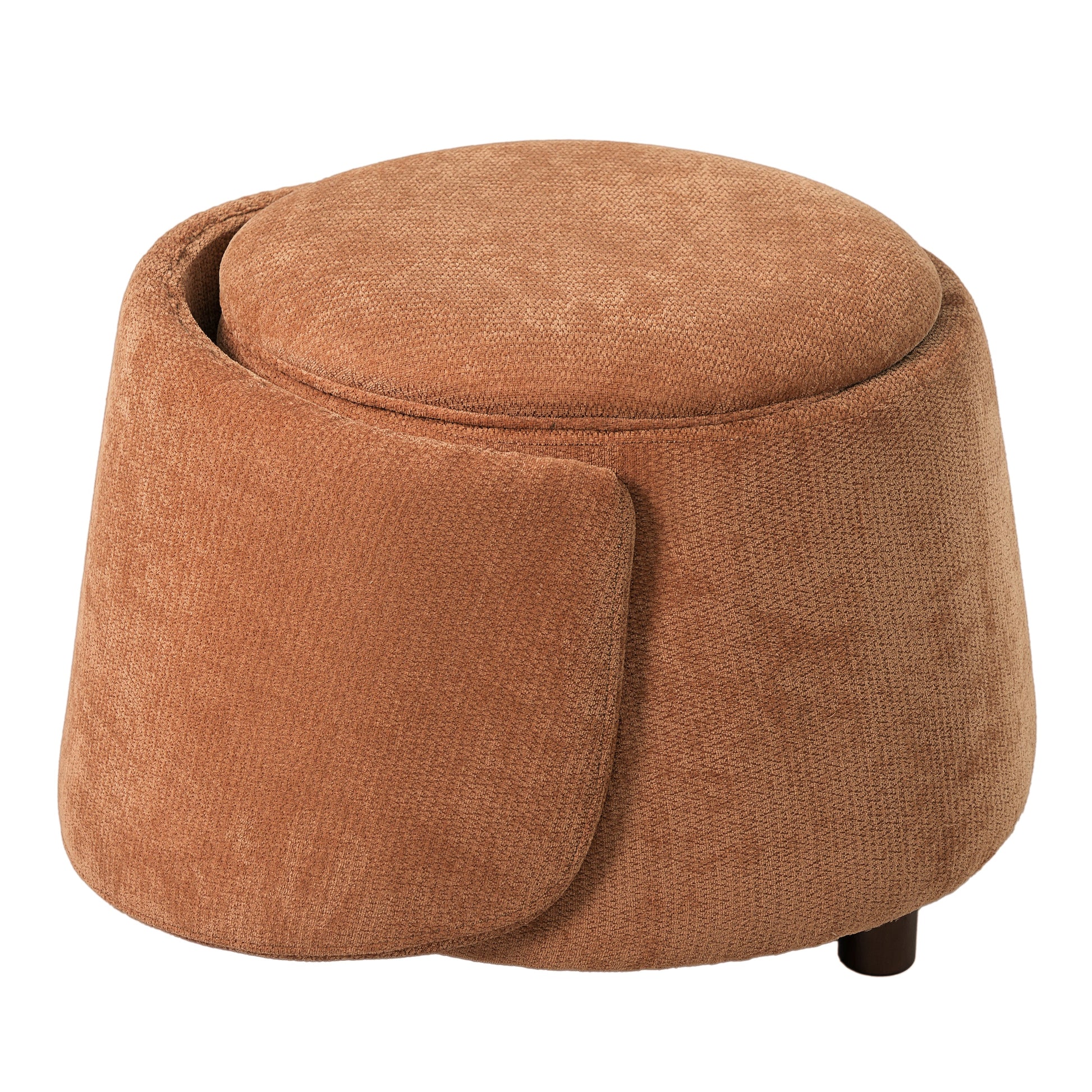 Orange pet-friendly chair cushion with textured fabric and visible dark wooden leg on Tampa Home & Garden Store