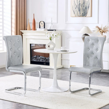 Elegant Design Upholstered Dining Chairs, gray fabric with crystal buttons, 2 chairs on Tampa Home & Garden Store