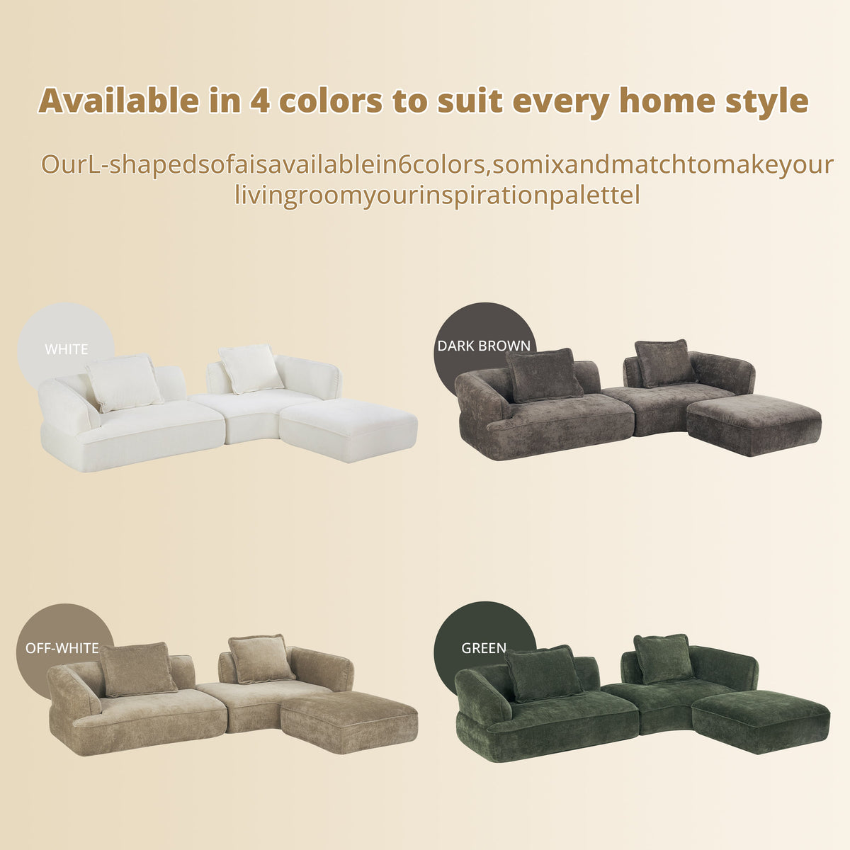 122in modern L-shaped sectional sofa with chaise in white, off-white, brown, and green on Tampa Home & Garden Store