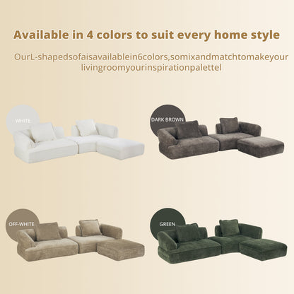 122in modern L-shaped sectional sofa with chaise in white, off-white, brown, and green on Tampa Home & Garden Store