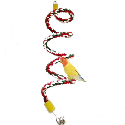 Parrot bird toy with red-green-white spiral rope and yellow parrot figure hanging swing on Tampa Home & Garden Store