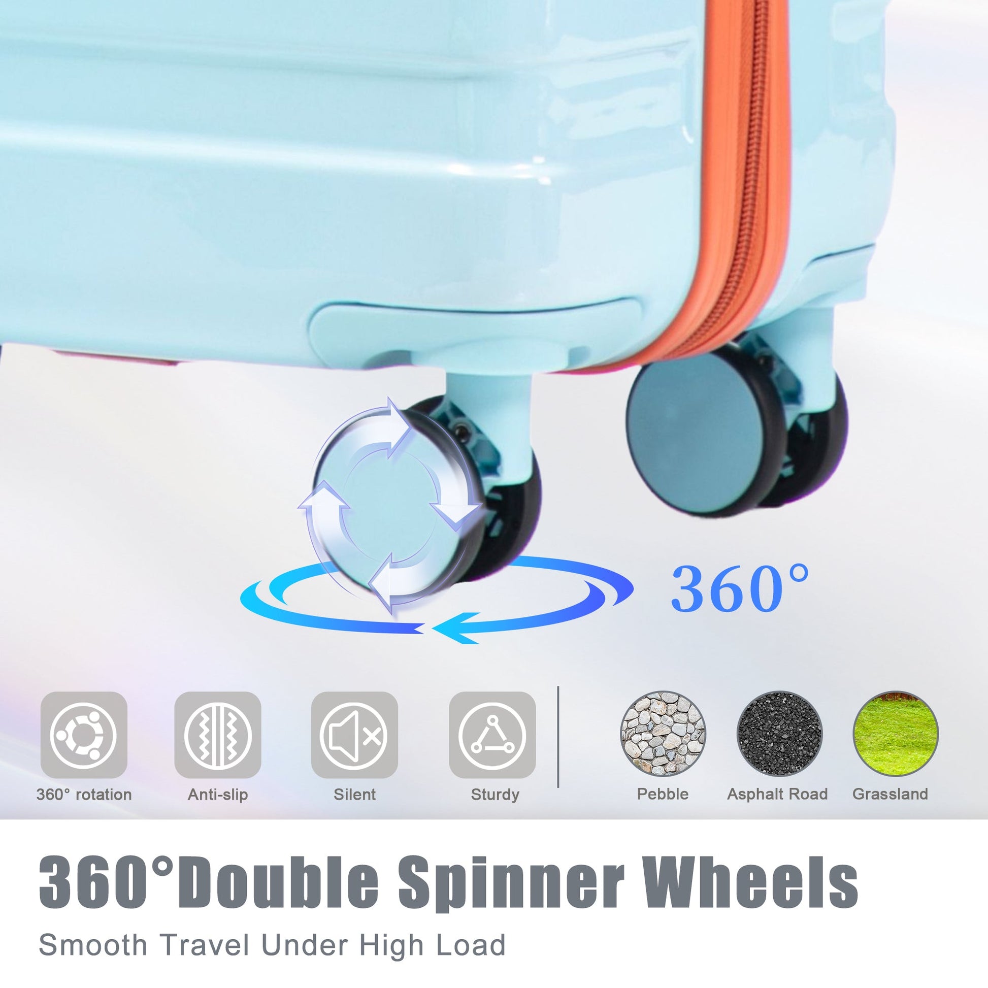 3-Piece Spinner Luggage Set gradient color by HouseOfZazla; suitcases with orange zipper on Tampa Home & Garden Store