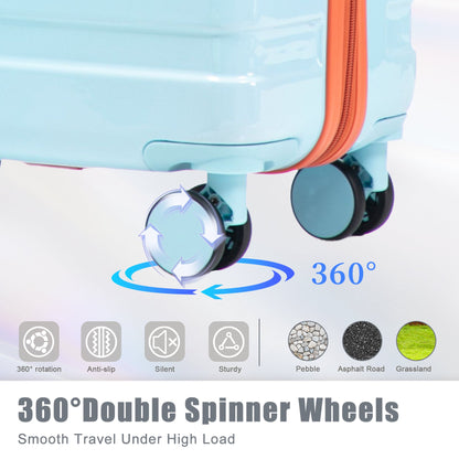 3-Piece Spinner Luggage Set gradient color by HouseOfZazla; suitcases with orange zipper on Tampa Home & Garden Store