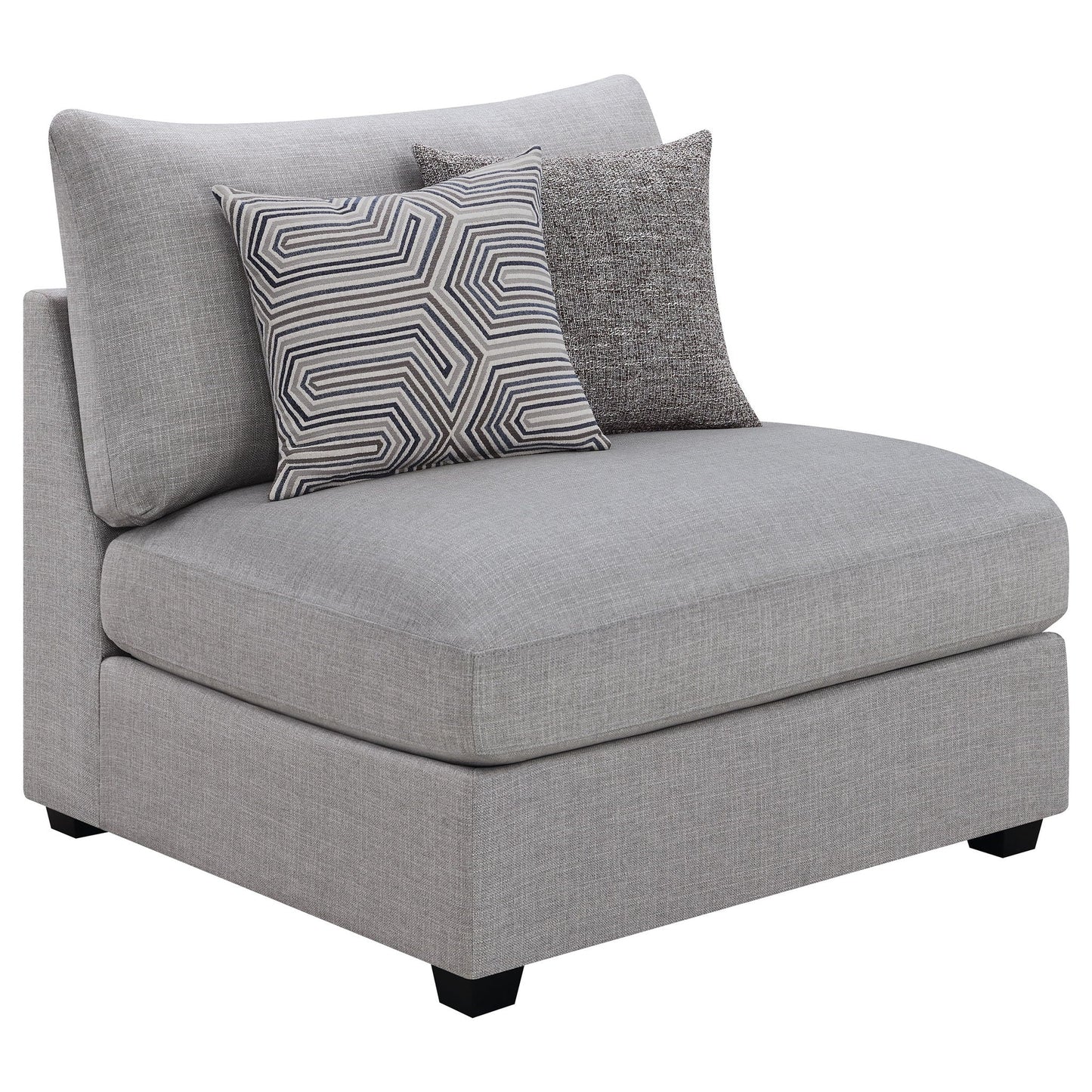 Lafayette modular sofa by HouseOfZazla, gray fabric, 3 cushions including geometric pillow on Tampa Home & Garden Store
