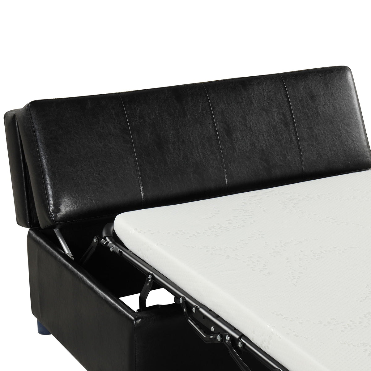 Twin size folding ottoman sleeper bed with mattress in black faux leather on Tampa Home & Garden Store