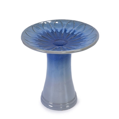 Ceramic Birdbath For Patio or Garden Blue Gray