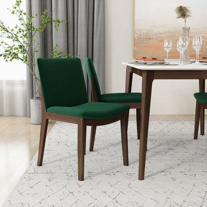 Mid-Century Modern solid wood dining chair set in emerald green fabric upholstery (4 chairs) on Tampa Home & Garden Store