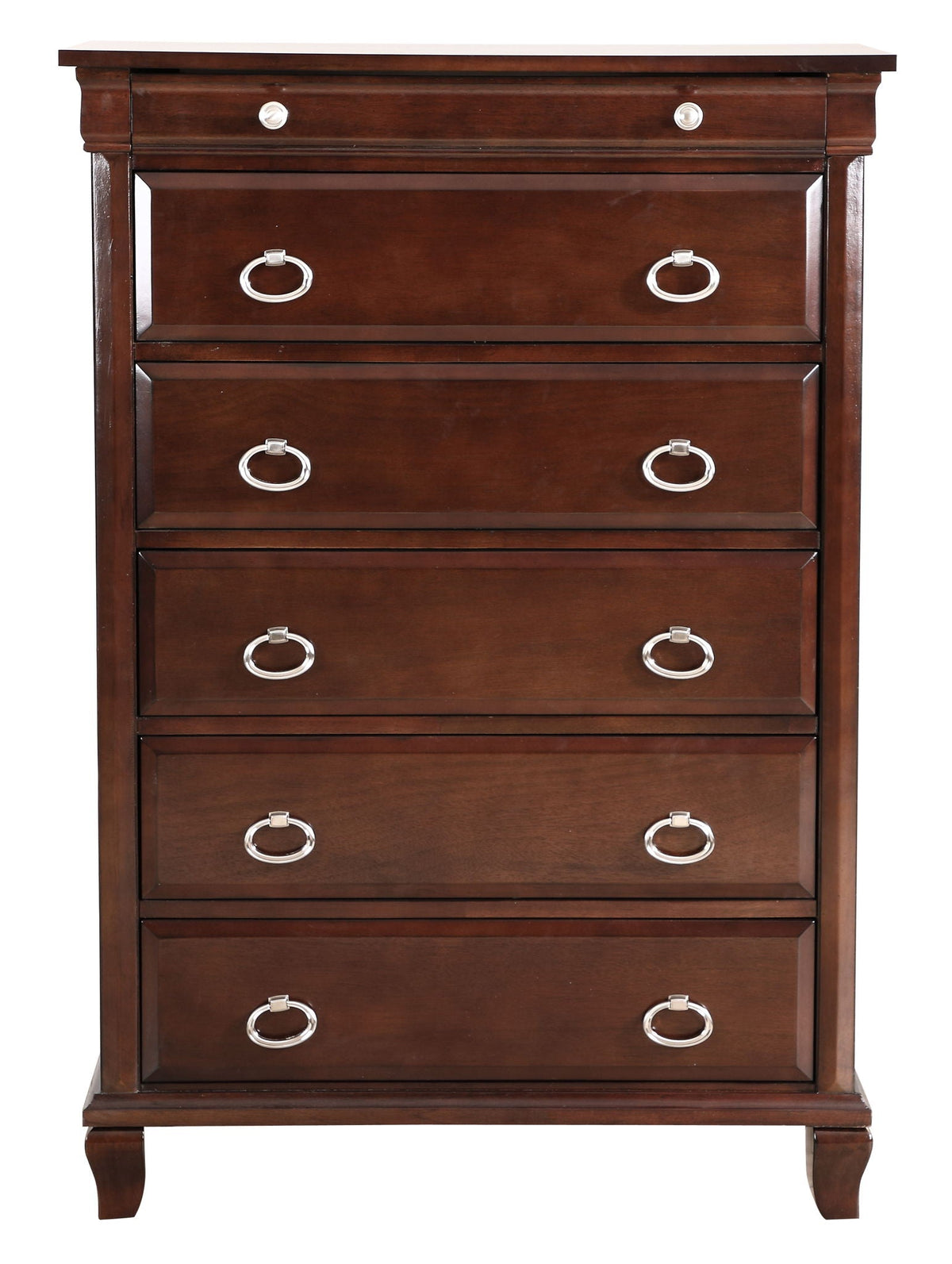 Cappuccino Accent Chest with felt-lined drawers espresso finish silver ring pulls HouseOfZazla on Tampa Home & Garden Store