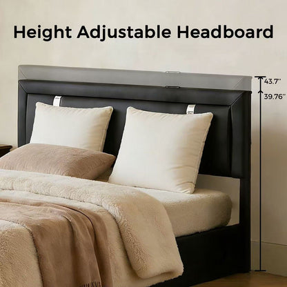 Upholstered Bed with Led Headboard and Storage