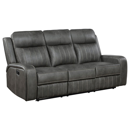 Forrest Motion Reclining Sofa gray with tufted cushions and wide track arms HouseOfZazla on Tampa Home & Garden Store