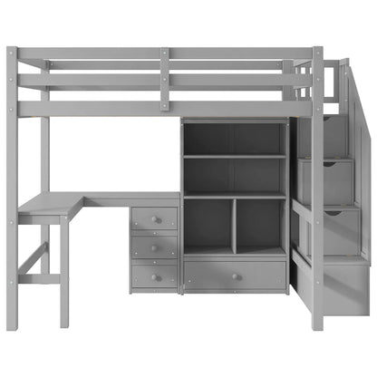 Loft Bed and L Shaped Desk With Storage Drawers