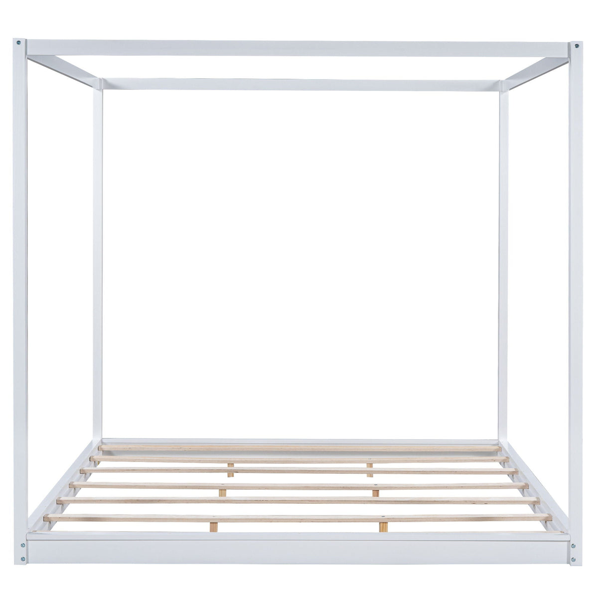 White canopy bed frame with light wood slats and support legs by HouseOfZazla on Tampa Home & Garden Store