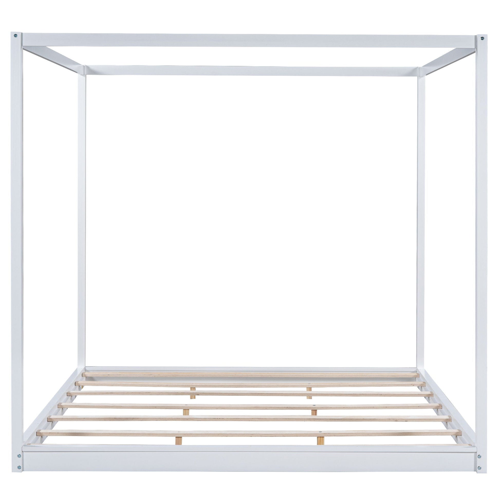 White canopy bed frame with light wood slats and support legs by HouseOfZazla on Tampa Home & Garden Store