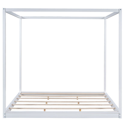 White canopy bed frame with light wood slats and support legs by HouseOfZazla on Tampa Home & Garden Store