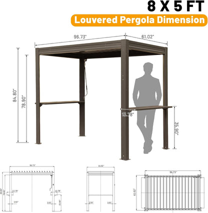 8x5 Ft Metal Grill Pergola with Adjustable Roof