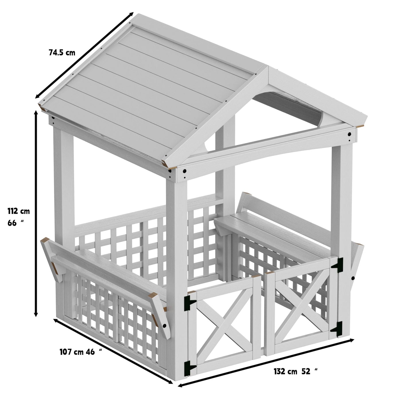 Outdoor Wood Playhouse with White Bench and Door