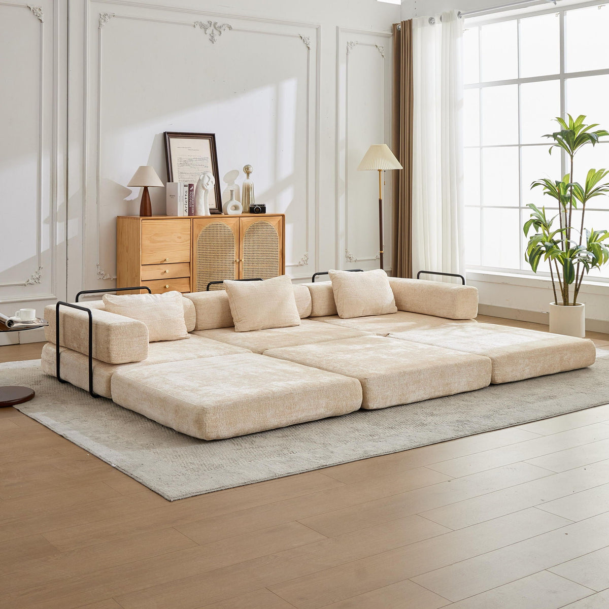 Convertible floor sofa bed boneless modular futon sofa in beige for living room by HouseOfZazla on Tampa Home & Garden Store