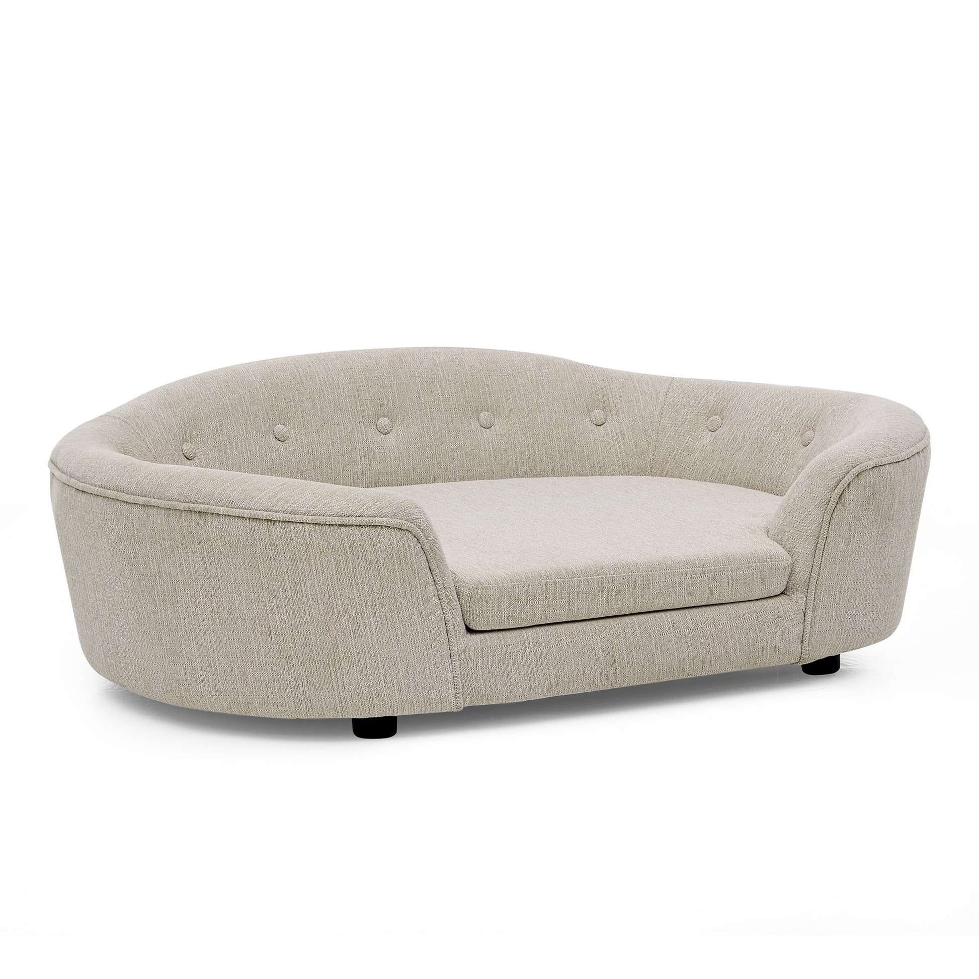 Dog sofa bed oversized oval linen with button-tufted backrest and high-center low-sides on Tampa Home & Garden Store