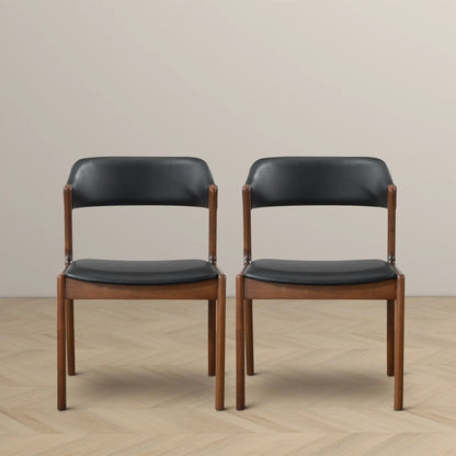 Enzo Dining Chair pair, black leather seat with brown wood legs, Unique Piece Furniture on Tampa Home & Garden Store