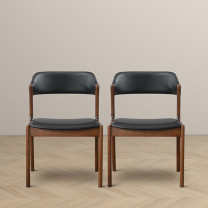 Enzo dining chair set of 2 with black vegan leather and brown wood legs on Tampa Home & Garden Store