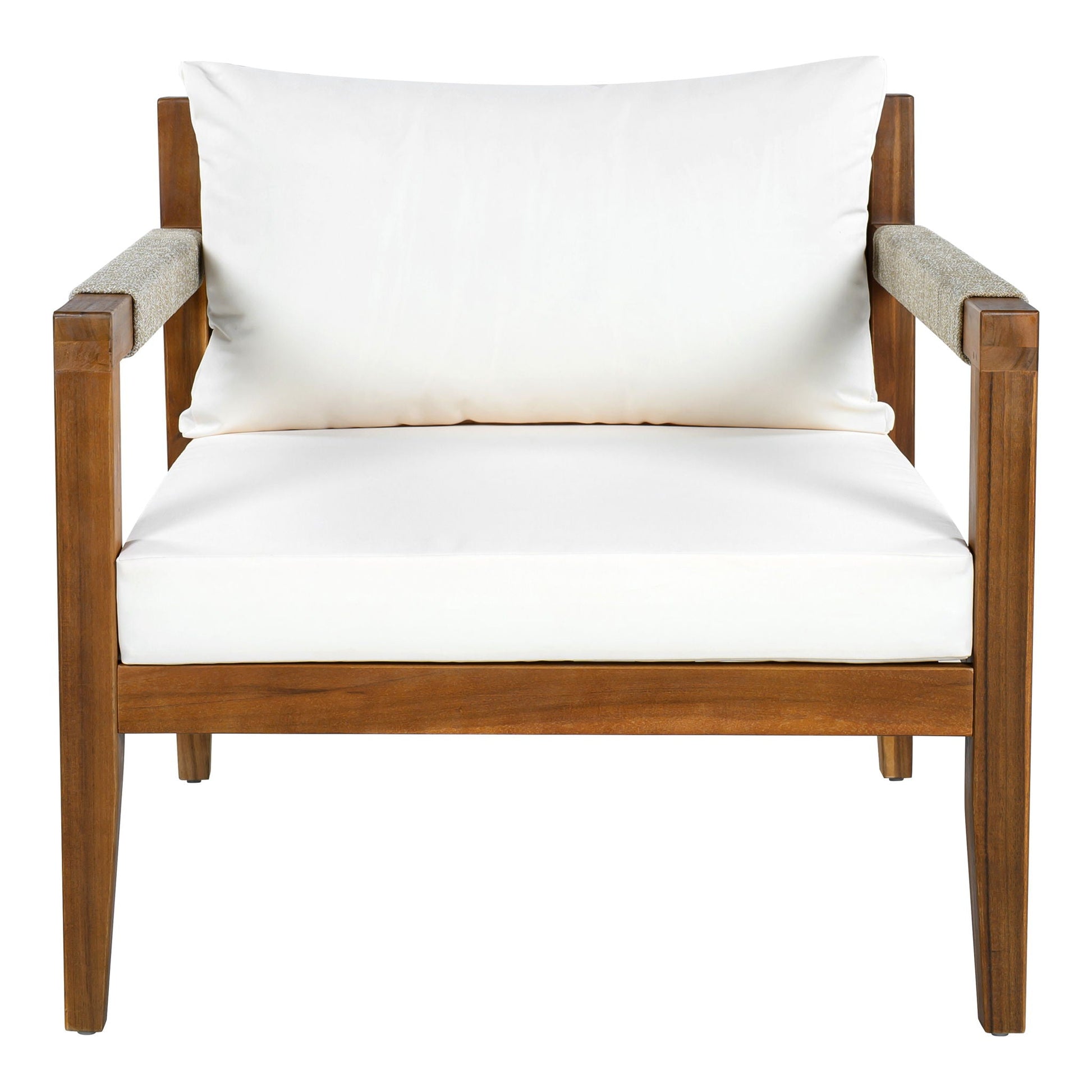 3-Piece Outdoor Sectional Sofa Set white cushions wood frame beige woven arms HouseOfZazla on Tampa Home & Garden Store