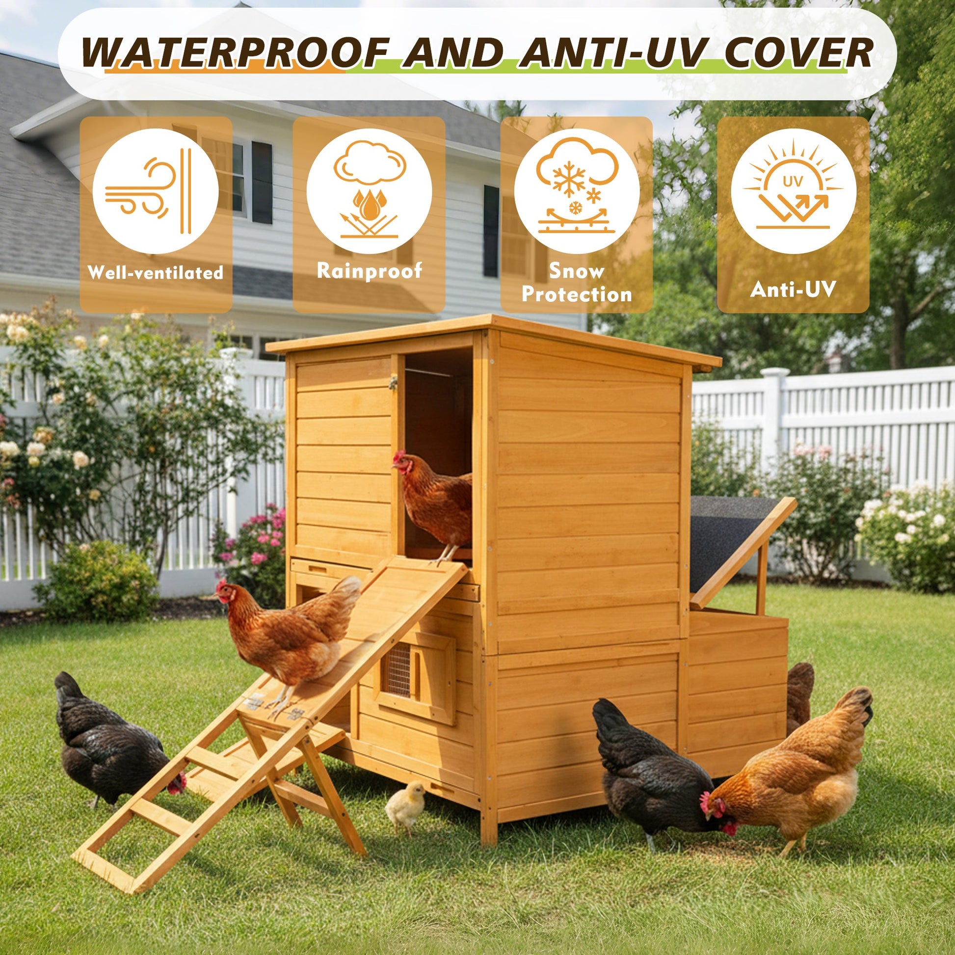 Double-House natural wood chicken coop for 6-8 chickens by HouseOfZazla with ramp on Tampa Home & Garden Store