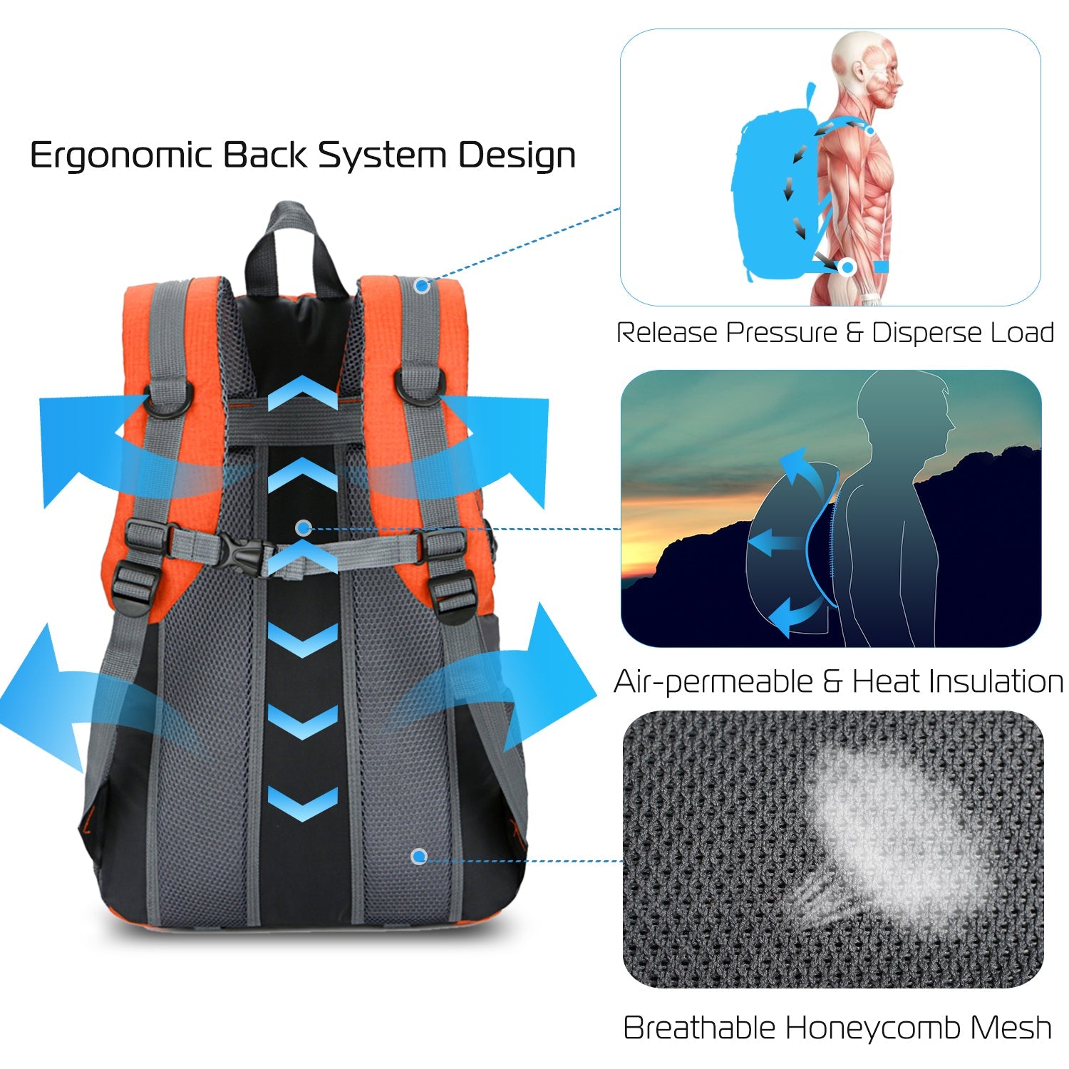 GemGear 36L outdoor backpack with ergonomic back system, orange panels, gray straps on Tampa Home & Garden Store
