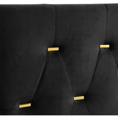 James Panel Bed in black upholstery with gold rectangular hardware accents by HouseOfZazla on Tampa Home & Garden Store
