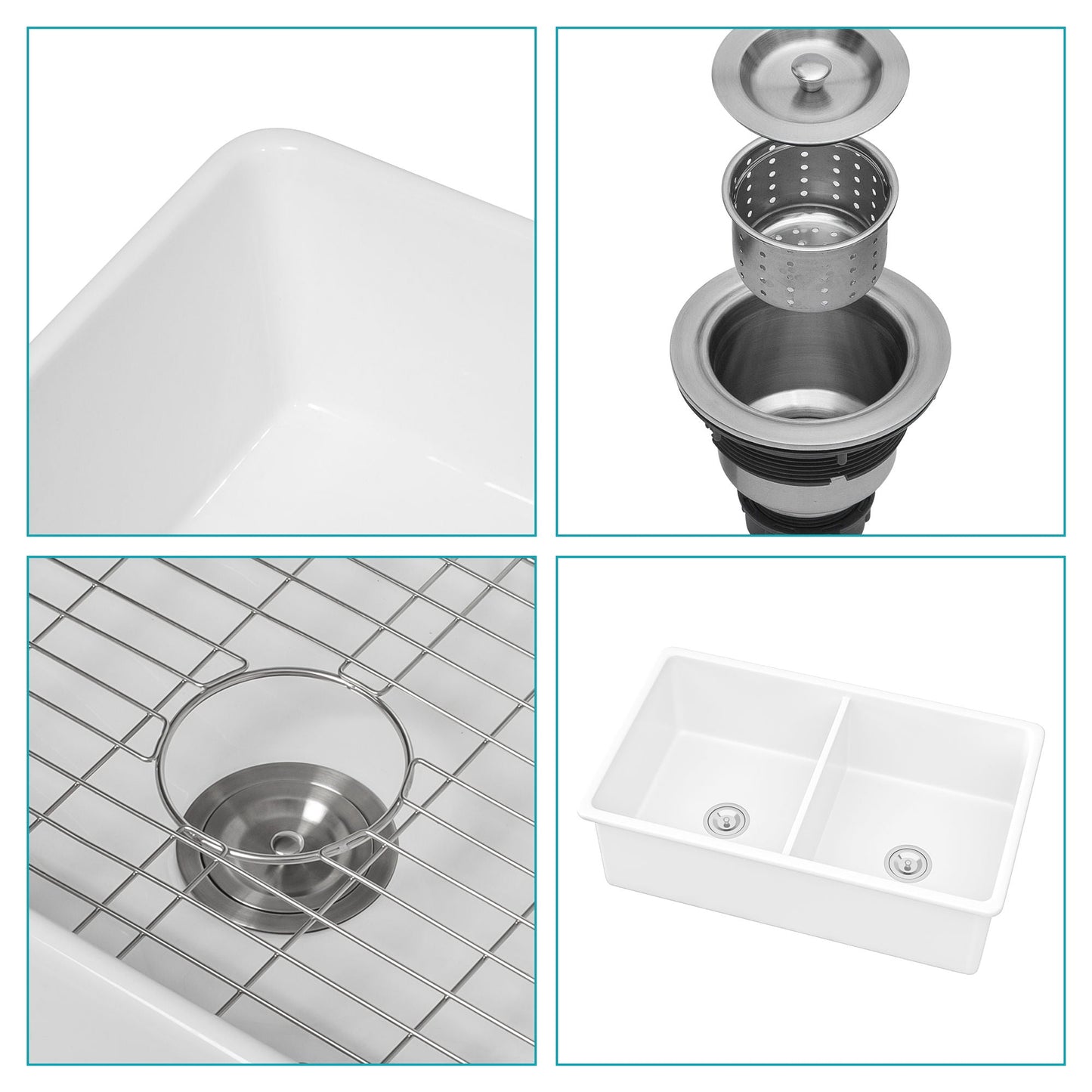 White Double Bowl Ceramic and Dual Kitchen Sink