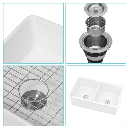White Double Bowl Ceramic and Dual Kitchen Sink