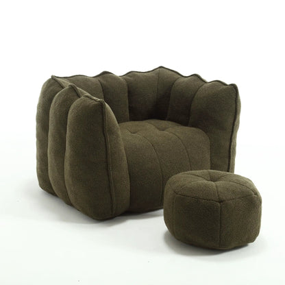 Soft bean bag chair with high resilient foam and matching ottoman in olive-brown textured fabric on Tampa Home & Garden Store