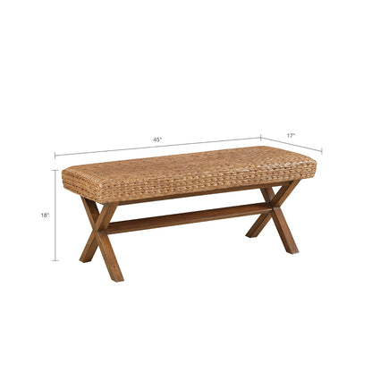 Bench with water hyacinth seat in brown, wooden legs outdoor accent bench HouseOfZazla on Tampa Home & Garden Store