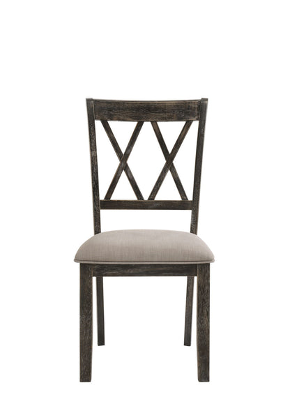 Claudia II weathered side chair with beige gray upholstered seat, set of 2, X-back on Tampa Home & Garden Store