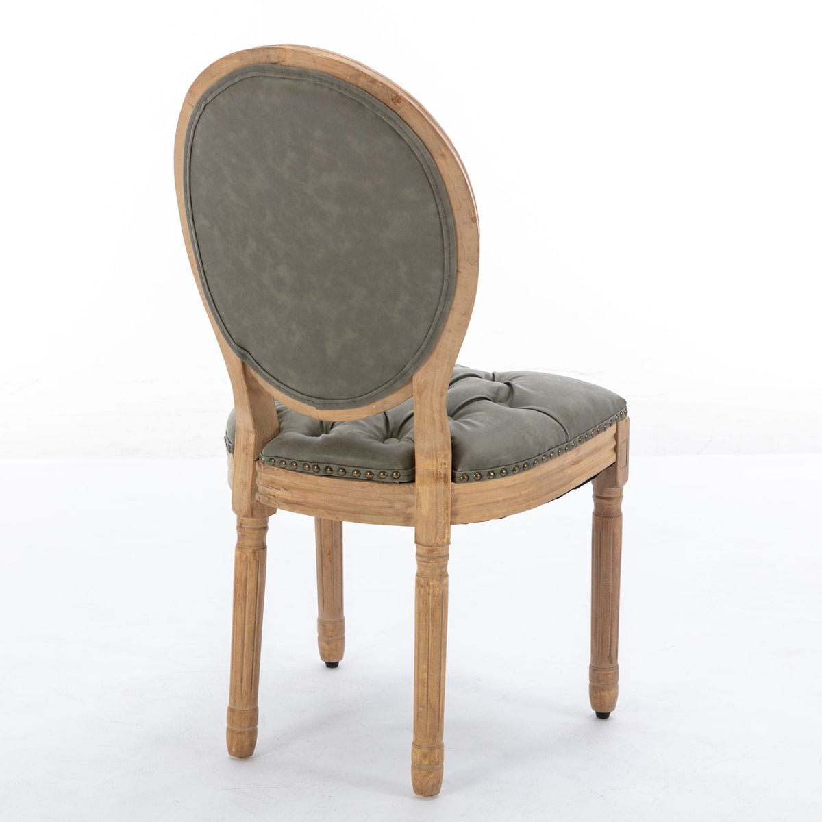 French style solid wood dining chair with gray upholstery and round back nailhead trim on Tampa Home & Garden Store