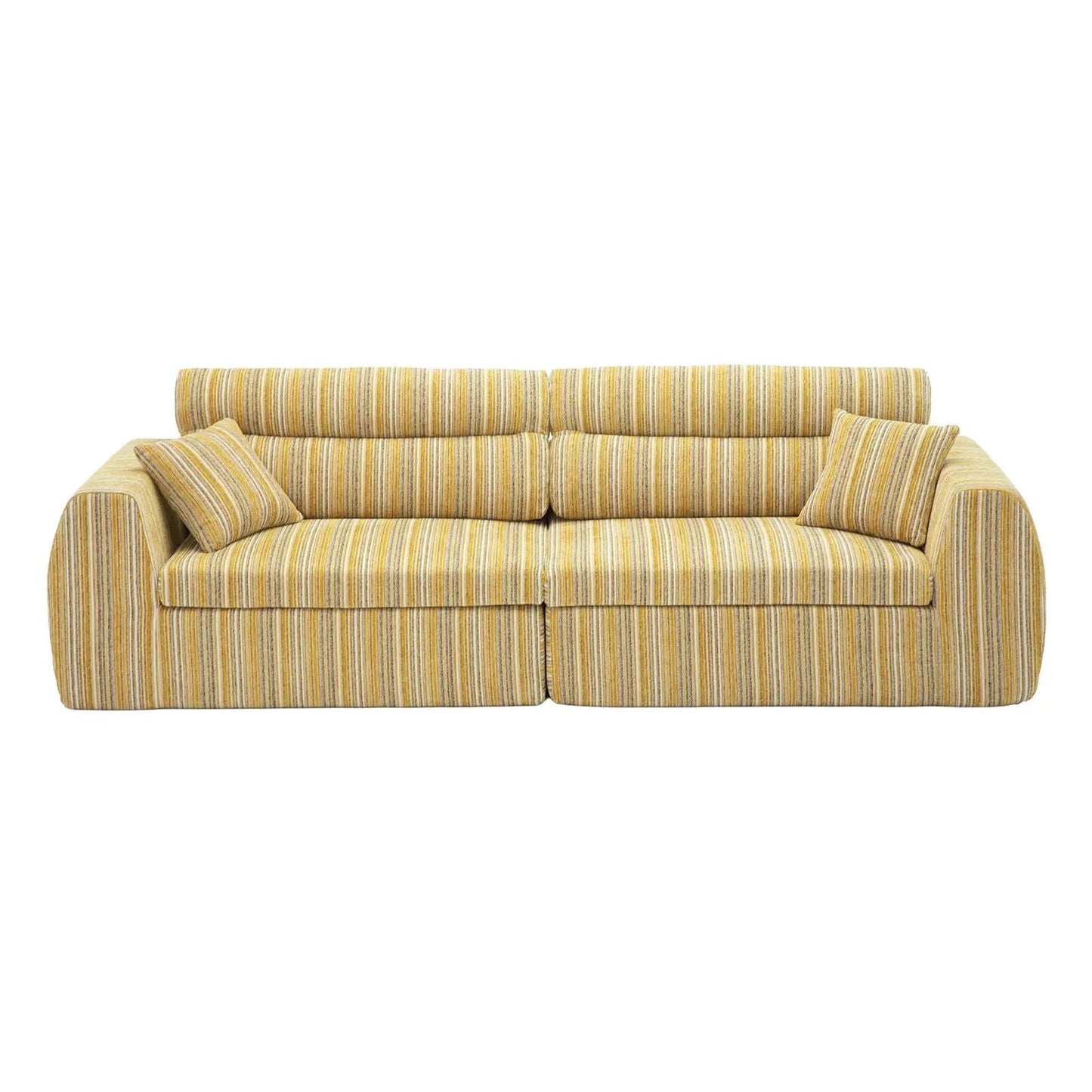 3 Seater couch with yellow striped upholstery and matching throw pillows on Tampa Home & Garden Store