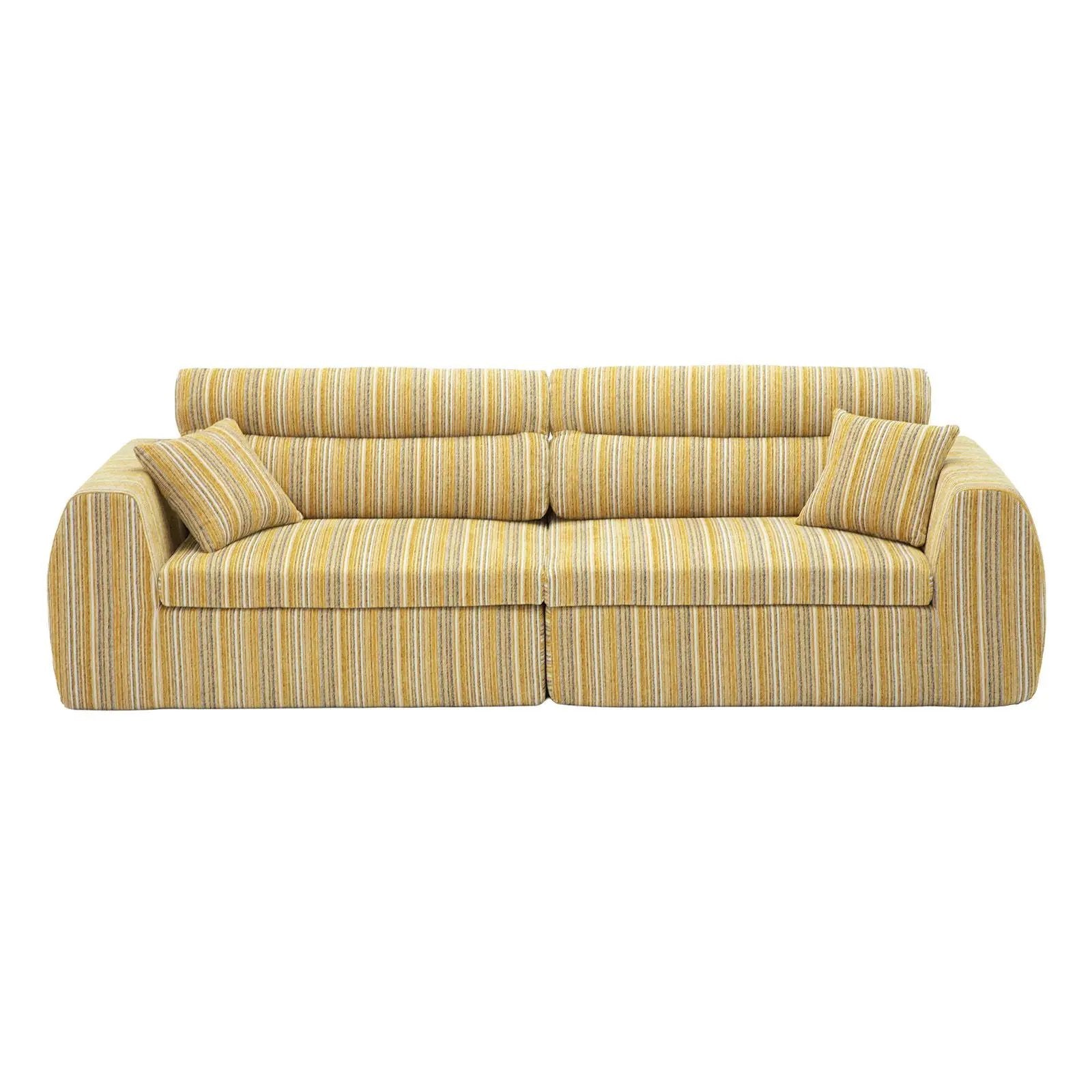 3 Seater couch with yellow striped upholstery and matching throw pillows on Tampa Home & Garden Store
